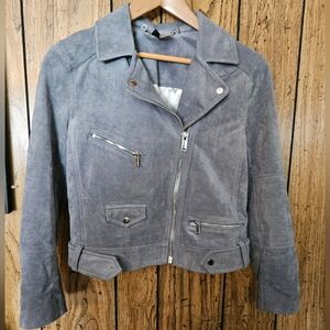 DIVIDED / H & M Gray Faux Suede Moto Jacket - Size 6